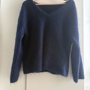 Women's Navy V‑Neck Cozy Mohair Blend Sweater
